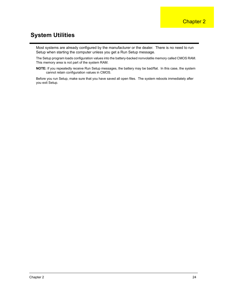 System utilities, Chapter 2 | Acer 3300S User Manual | Page 30 / 114