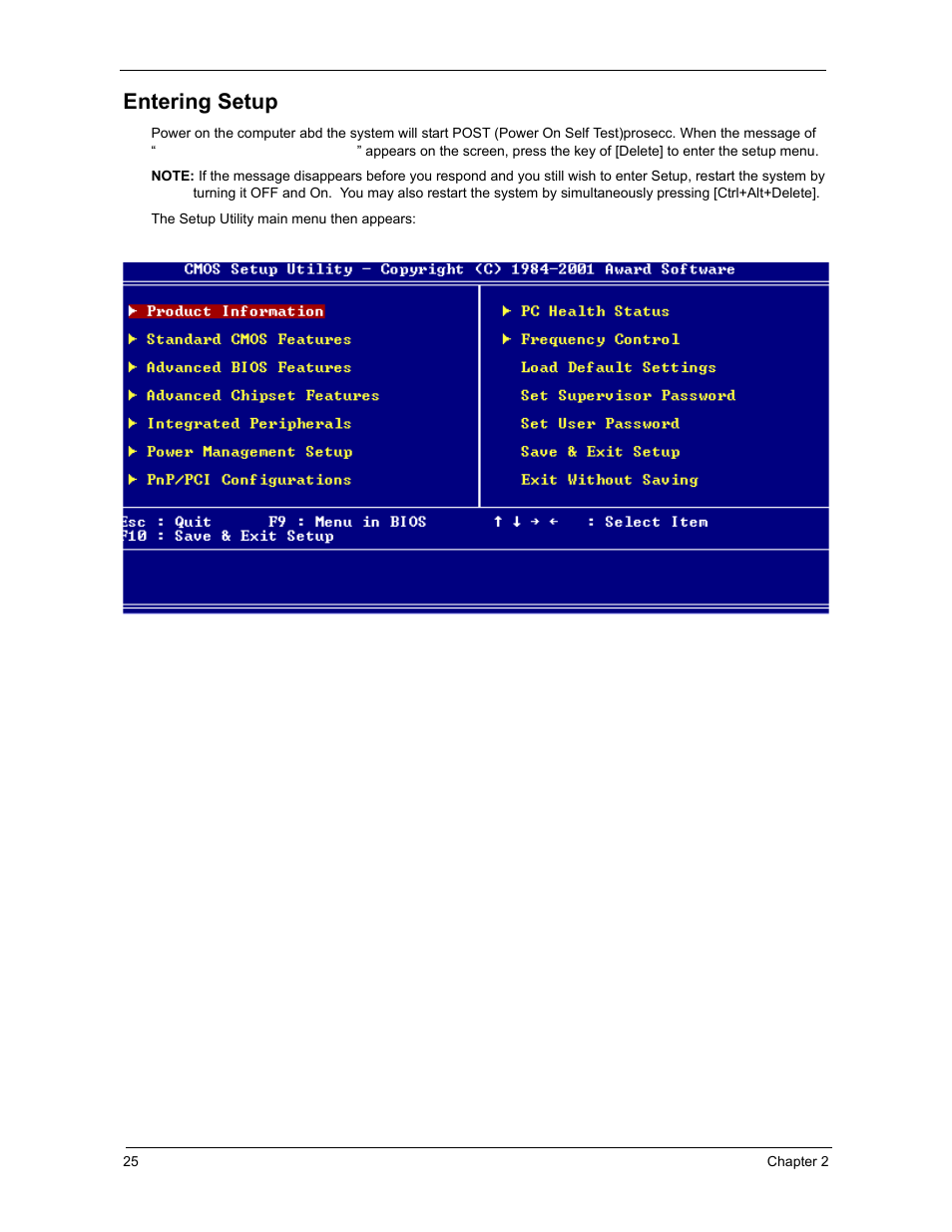 Entering setup | Acer 3300S User Manual | Page 31 / 114