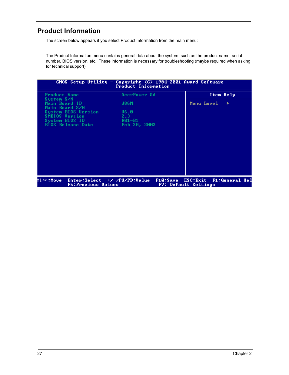 Product information | Acer 3300S User Manual | Page 33 / 114