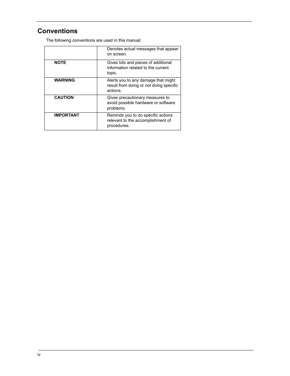 Conventions | Acer 3300S User Manual | Page 4 / 114