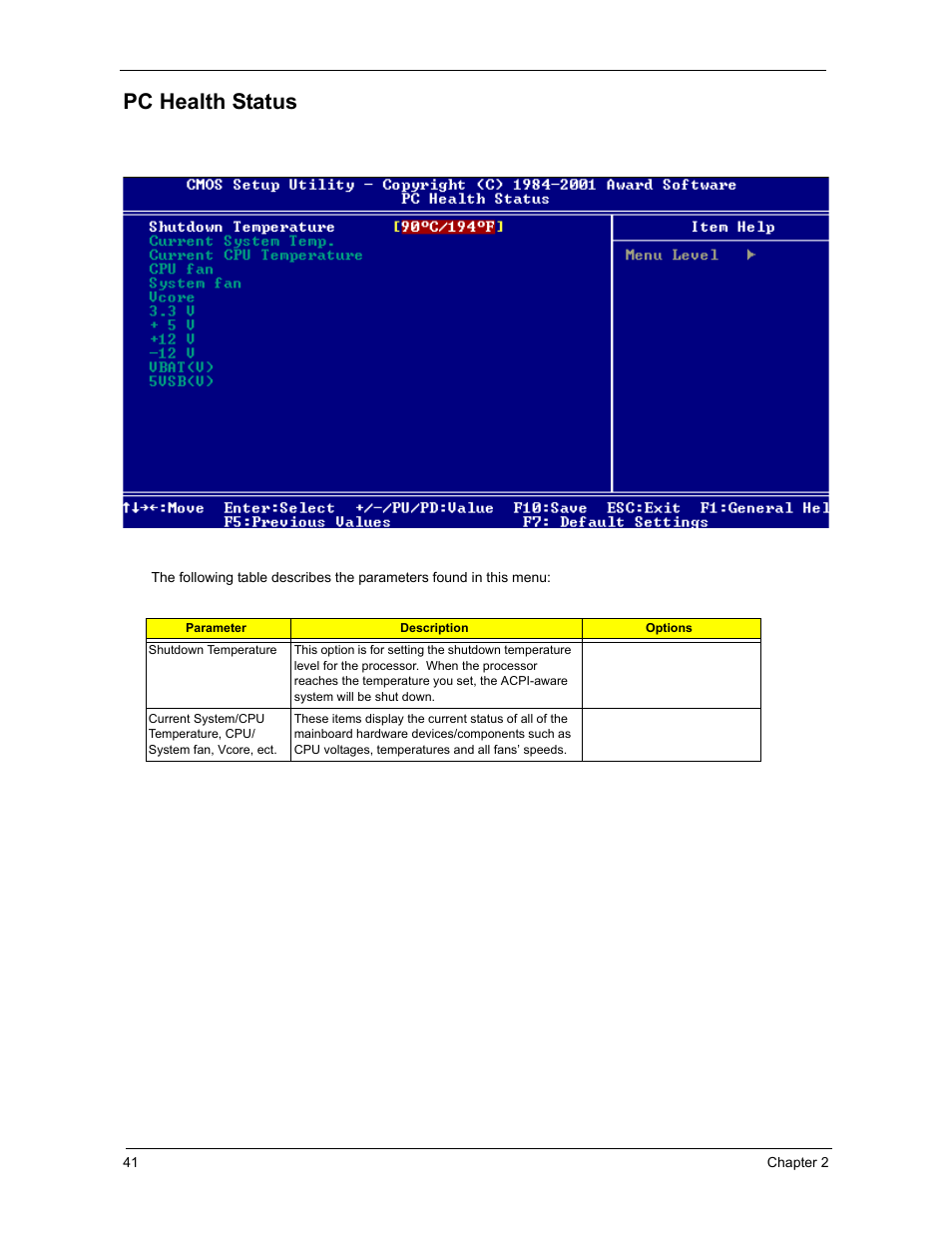 Pc health status | Acer 3300S User Manual | Page 47 / 114