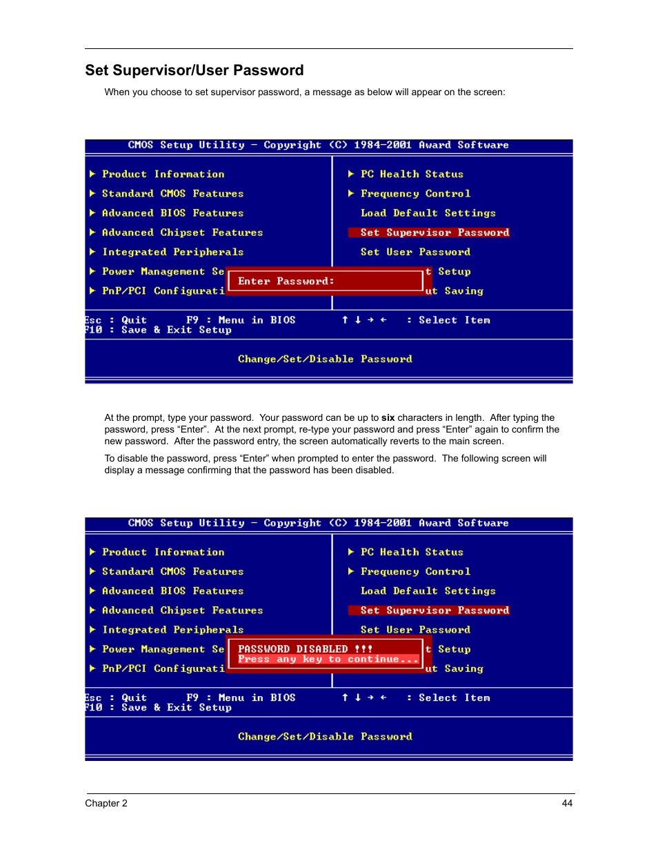 Set supervisor/user password | Acer 3300S User Manual | Page 50 / 114