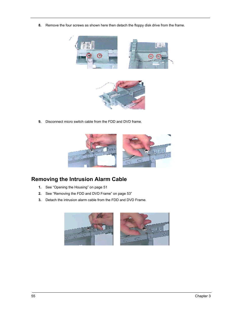 Removing the intrusion alarm cable | Acer 3300S User Manual | Page 61 / 114