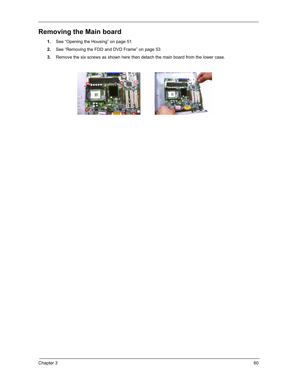 Removing the main board | Acer 3300S User Manual | Page 66 / 114