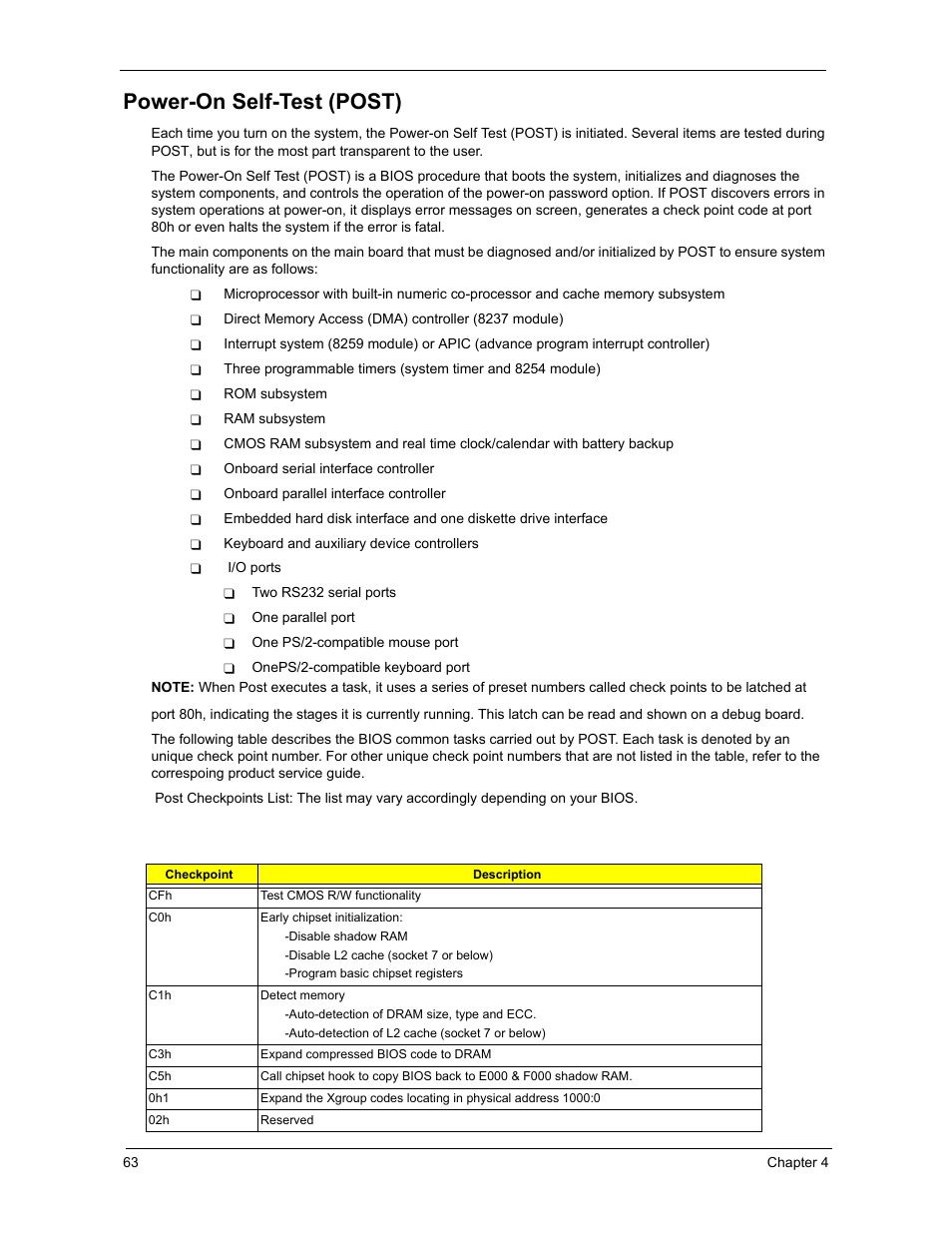 Power-on self-test (post) | Acer 3300S User Manual | Page 69 / 114