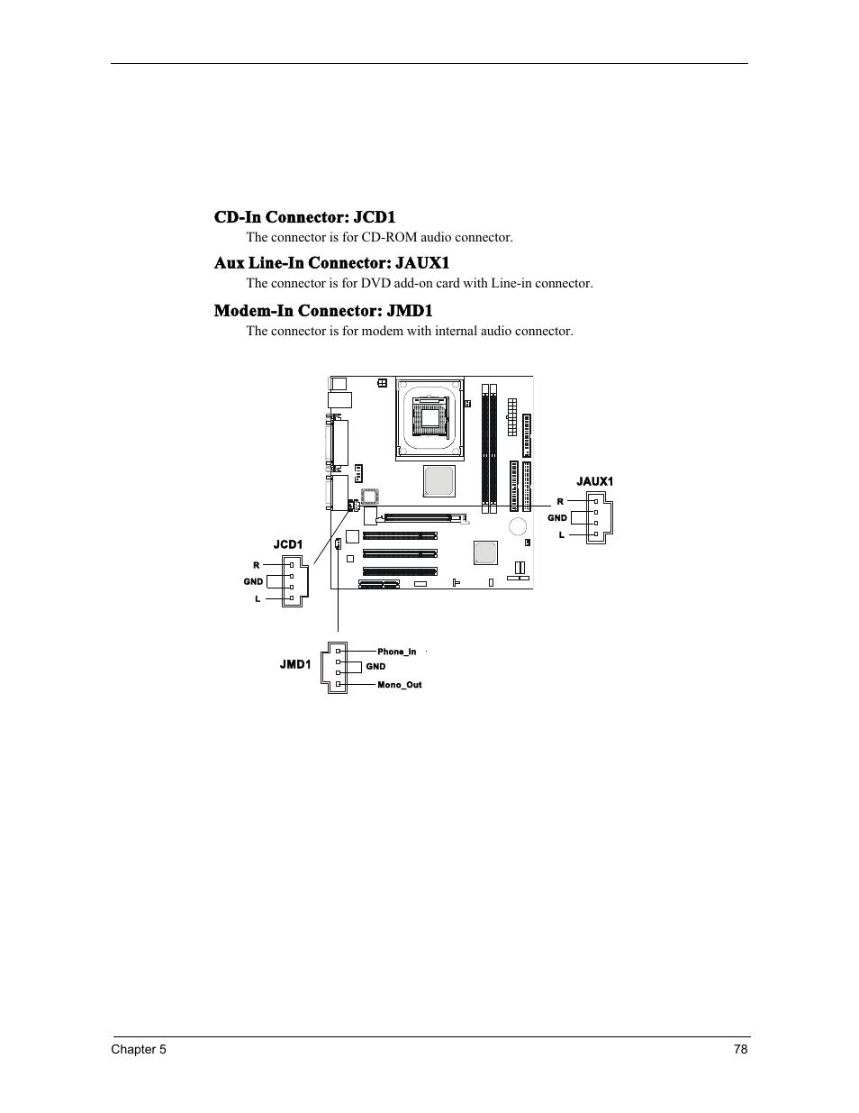 Cd-in connector: jcd1, Aux line-in connector: jaux1, Modem-in connector: jmd1 | Acer 3300S User Manual | Page 84 / 114