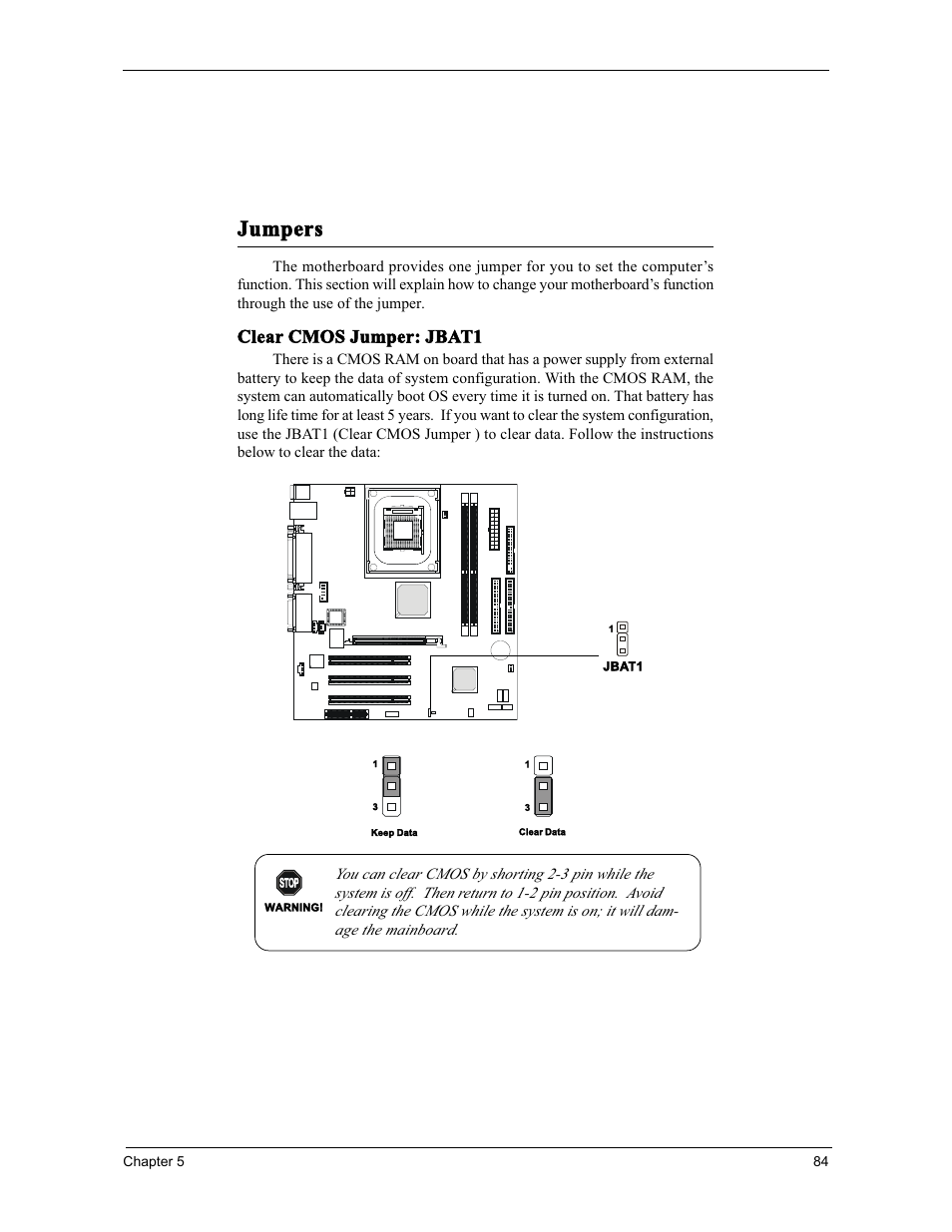 Jumpers, Clear cmos jumper: jbat1 | Acer 3300S User Manual | Page 90 / 114