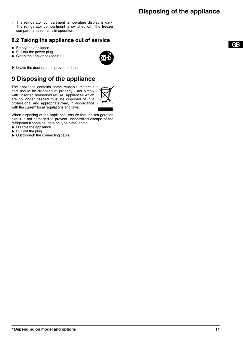 2taking the appliance out of service, 9disposing of the appliance, 9 disposing of the appliance | Disposing of the appliance, 2 taking the appliance out of service | Liebherr ICP 3314 Comfort User Manual | Page 11 / 12