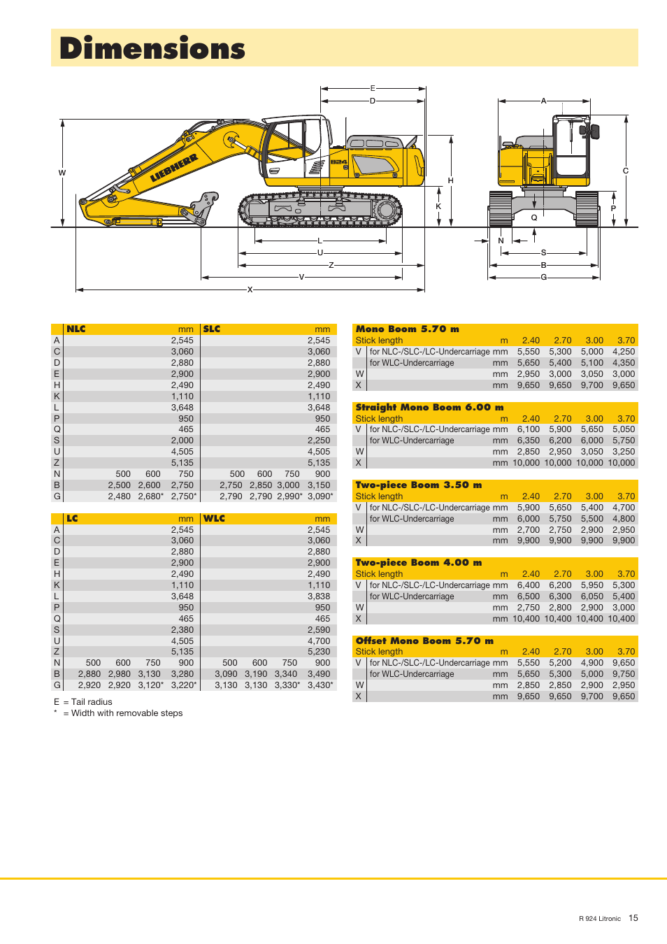 Dimensions | Liebherr R 924 User Manual | Page 15 / 32
