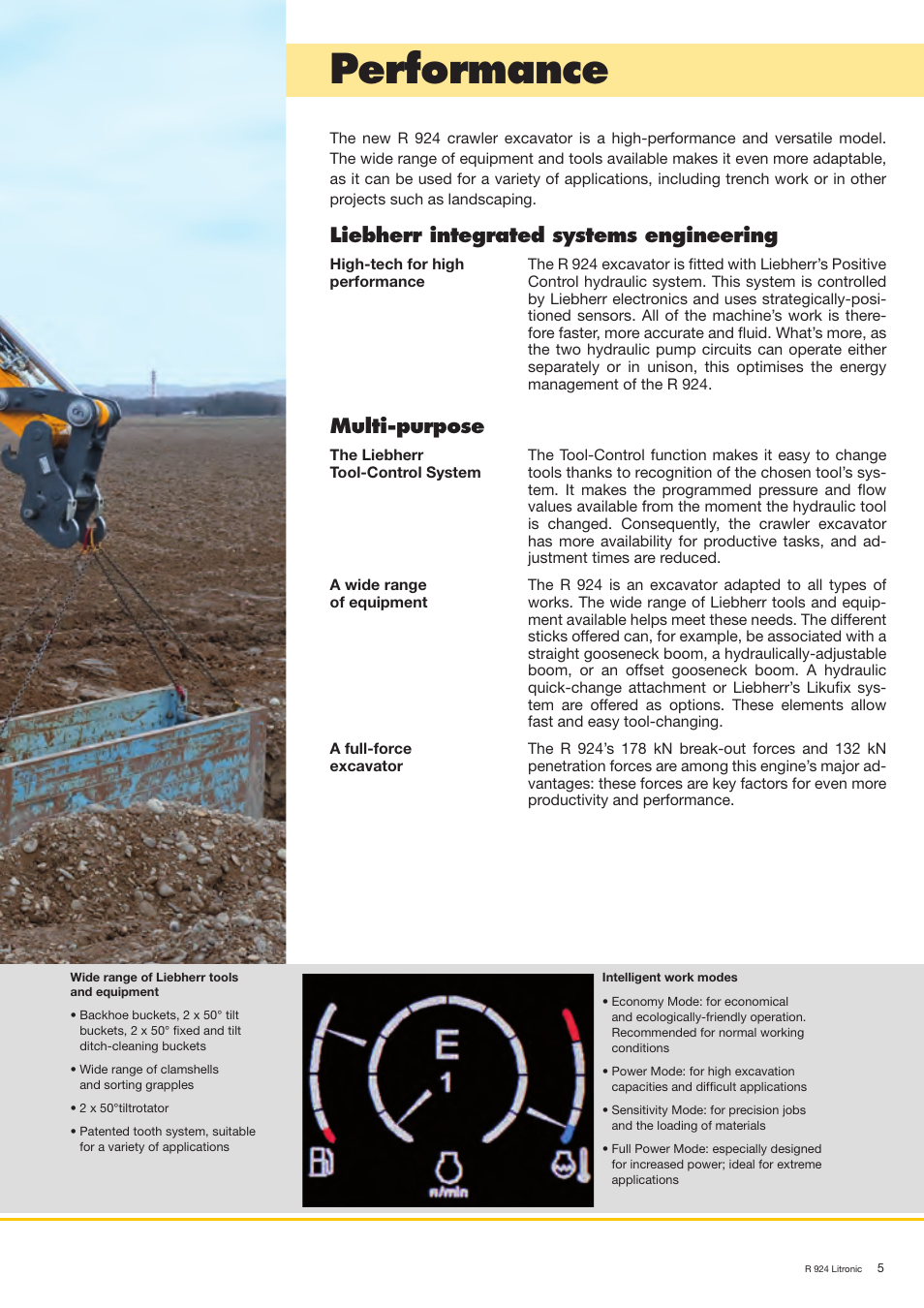 Performance, Liebherr integrated systems engineering, Multi-purpose | Liebherr R 924 User Manual | Page 5 / 32