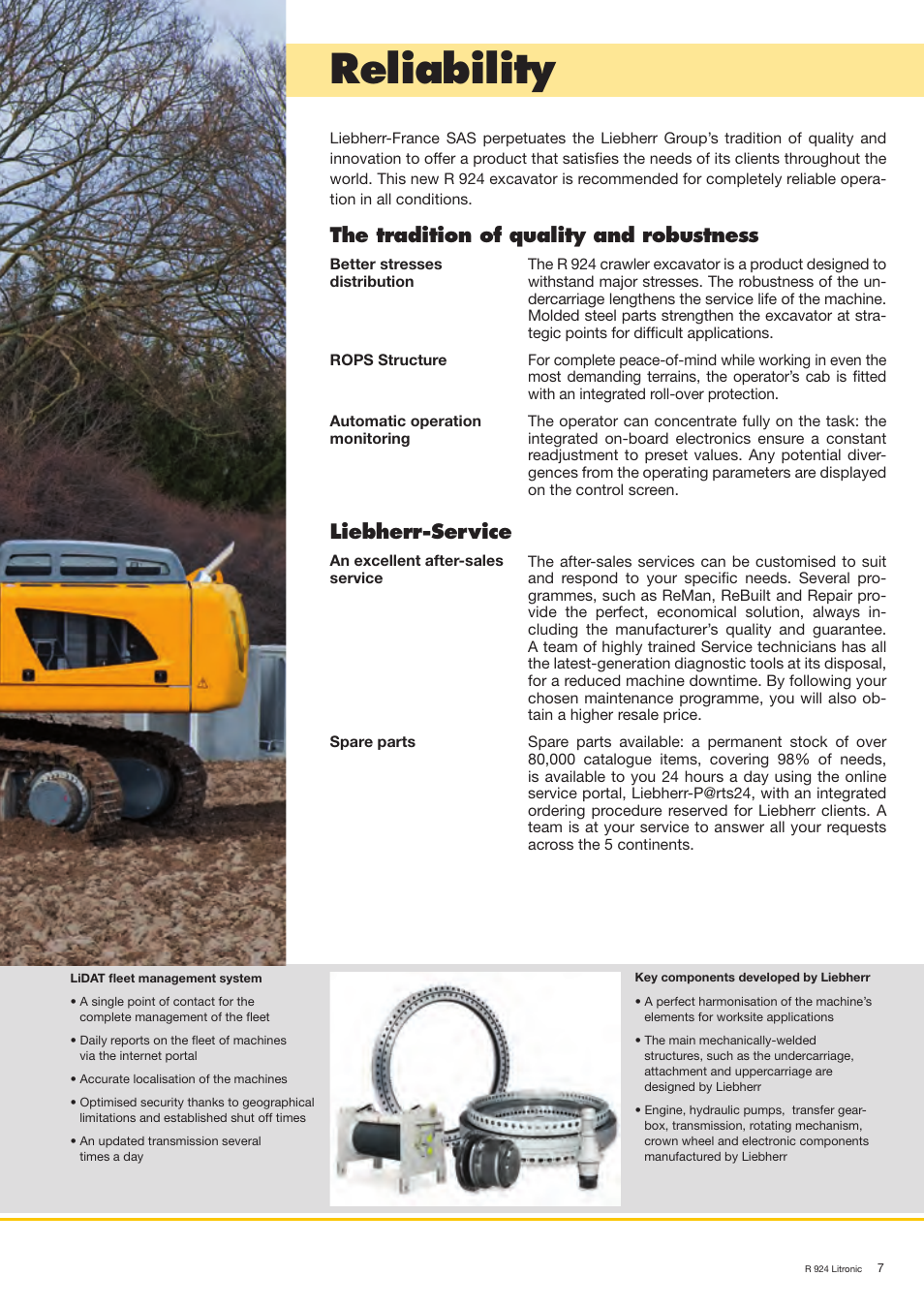 Reliability, The tradition of quality and robustness, Liebherr-service | Liebherr R 924 User Manual | Page 7 / 32