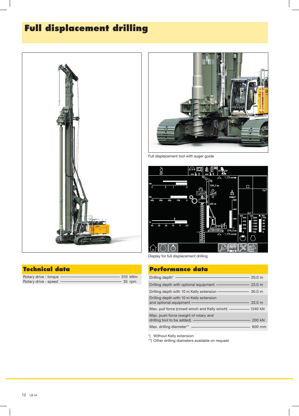 Full displacement drilling, Technical data, Performance data | 34 m | Liebherr LB 44 User Manual | Page 12 / 16