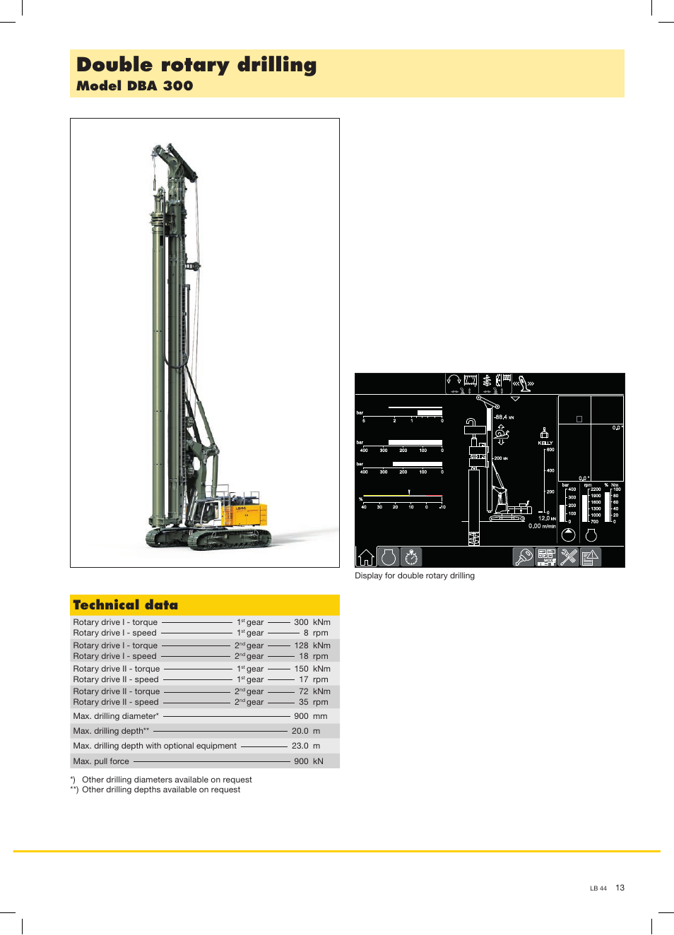 Double rotary drilling, Model dba 300, Technical data | Liebherr LB 44 User Manual | Page 13 / 16