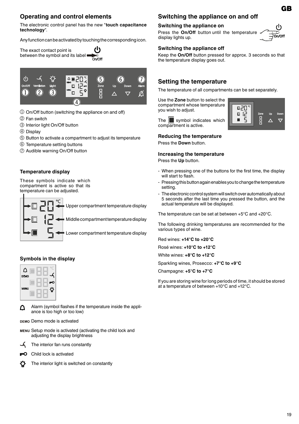 Setting the temperature, Switching the appliance on and off, Operating and control elements | Liebherr WTes 5872 Vinidor User Manual | Page 5 / 15