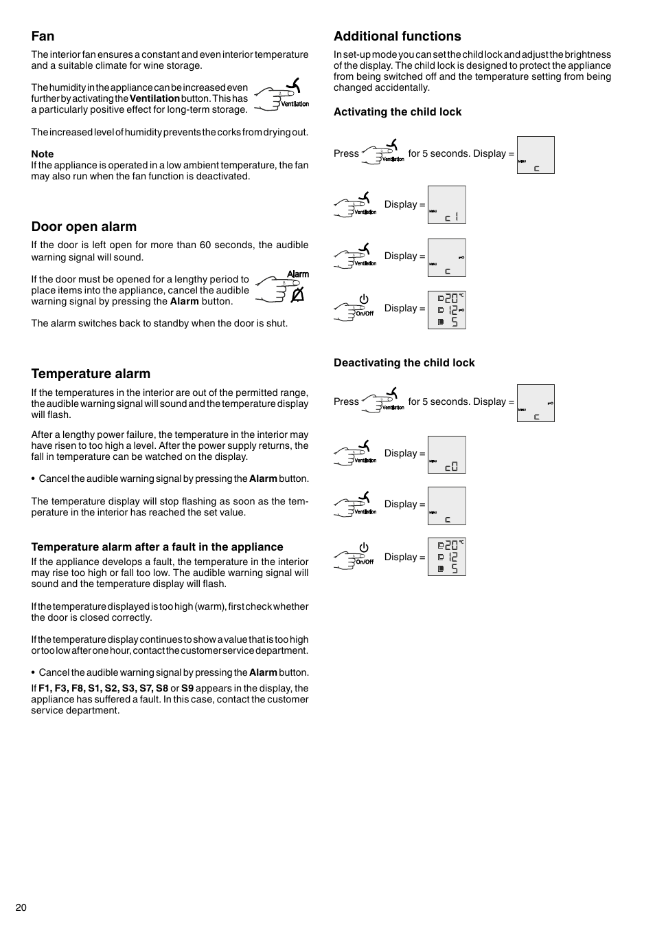 Door open alarm, Temperature alarm, Additional functions | Liebherr WTes 5872 Vinidor User Manual | Page 6 / 15