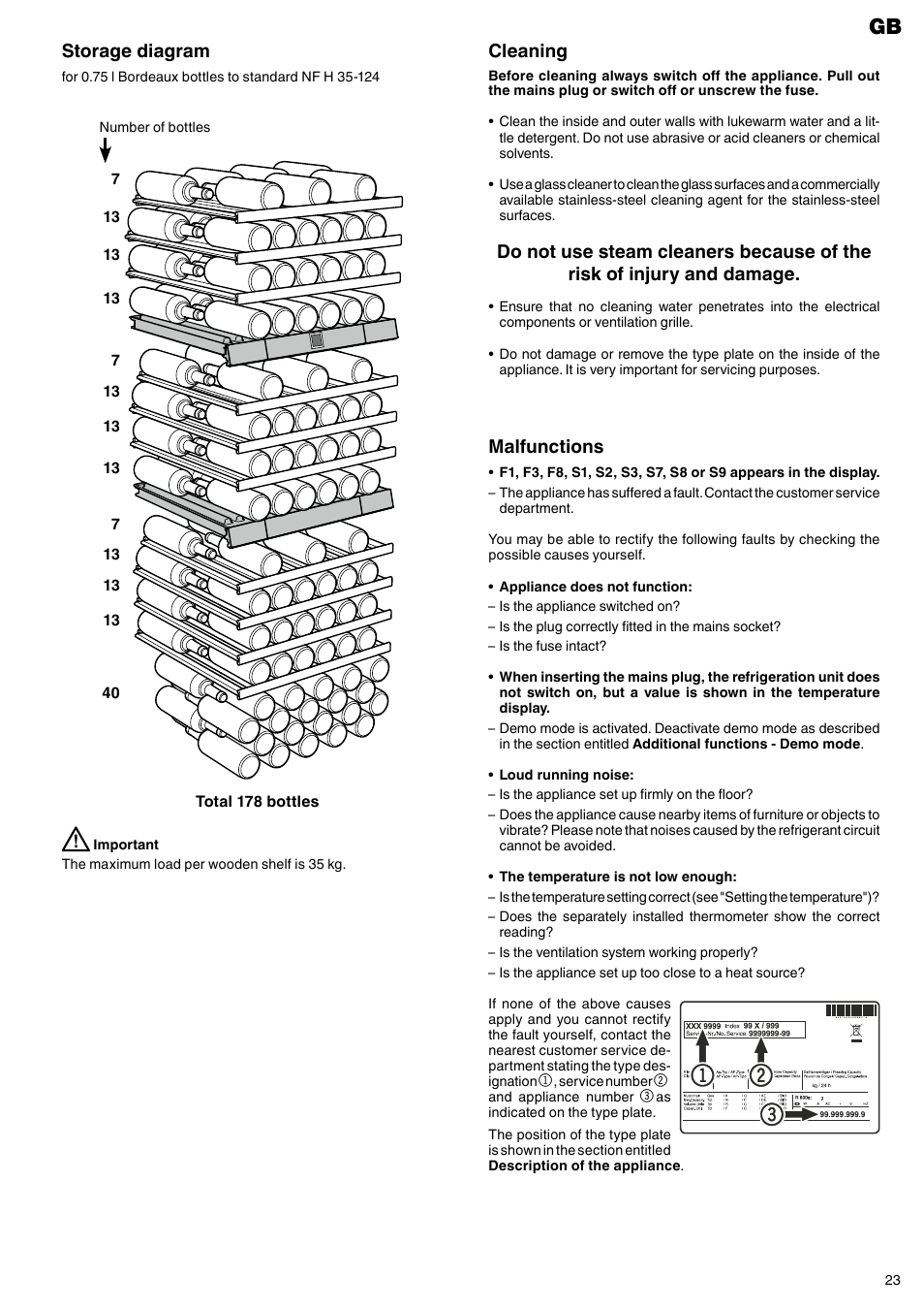 Cleaning, Malfunctions, Storage diagram | Liebherr WTes 5872 Vinidor User Manual | Page 9 / 15