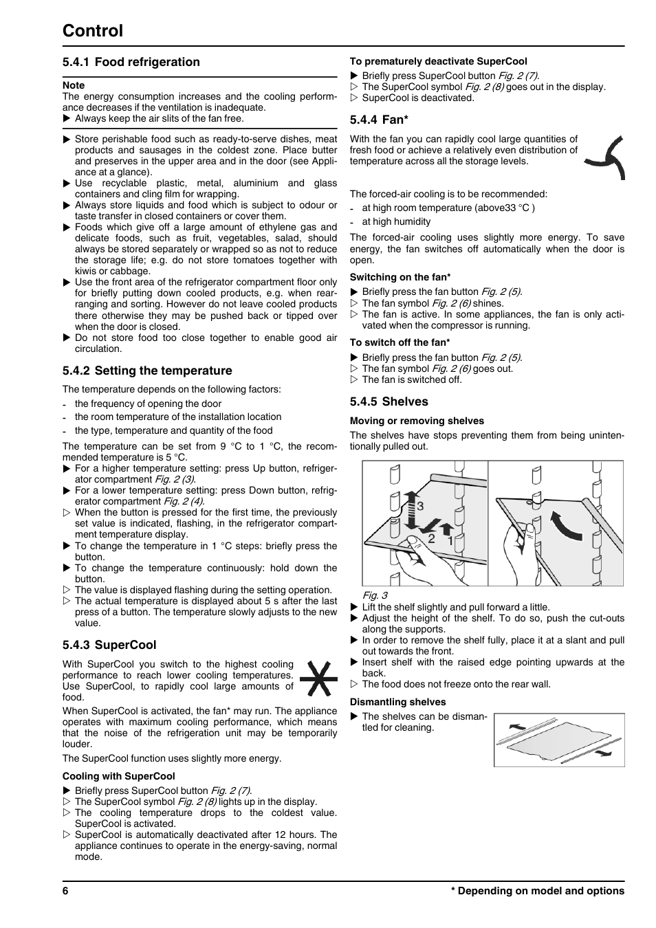 1food refrigeration, 2setting the temperature, 3supercool | 4fan, 5shelves, Control | Liebherr ICN 3356 Premium NoFrost User Manual | Page 6 / 14