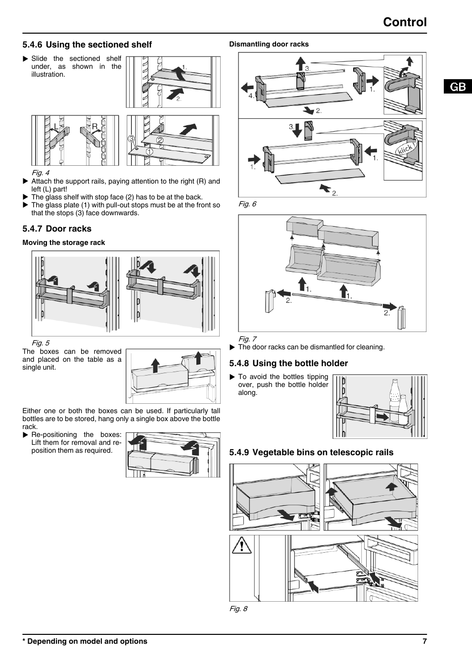 6using the sectioned shelf, 7door racks, 8using the bottle holder | 9vegetable bins on telescopic rails, Control | Liebherr ICN 3356 Premium NoFrost User Manual | Page 7 / 14