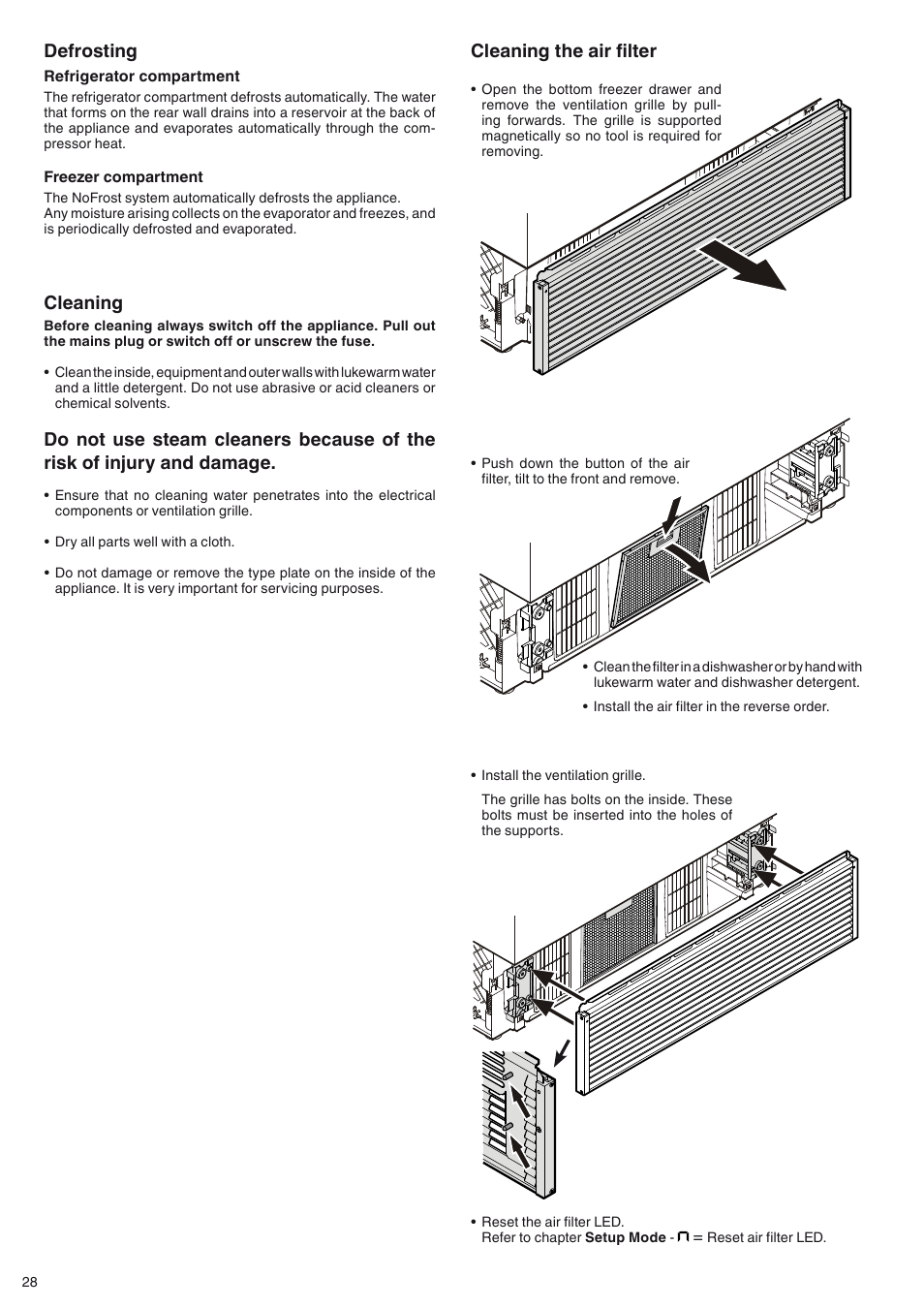 Cleaning the air filter, Cleaning, Defrosting | Liebherr ECBN 5066 PremiumPlus BioFresh NoFrost User Manual | Page 14 / 15