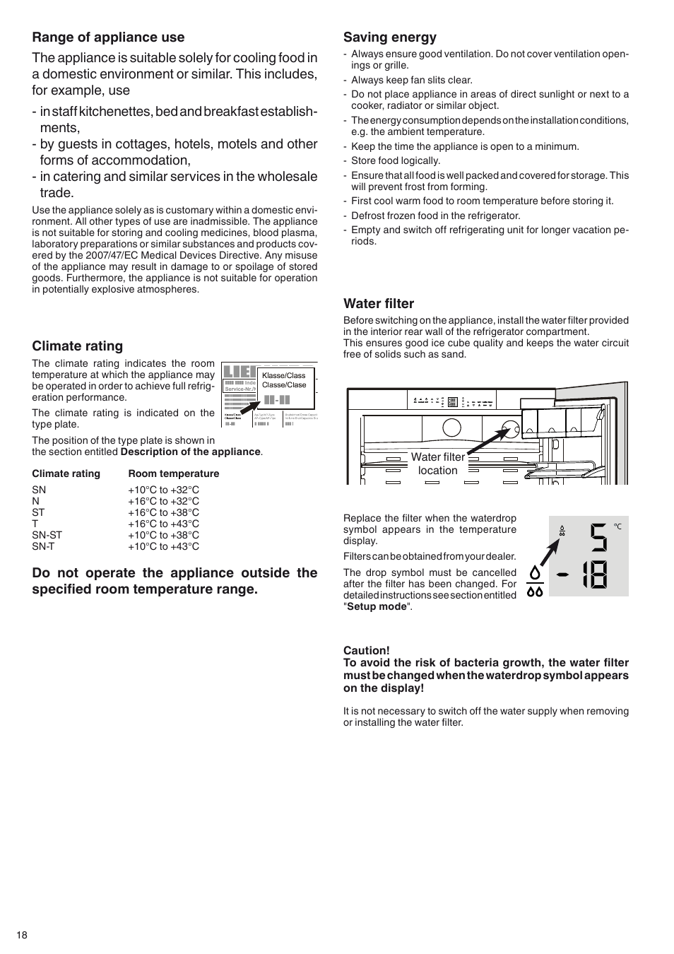 Water filter, Climate rating | Liebherr ECBN 5066 PremiumPlus BioFresh NoFrost User Manual | Page 4 / 15