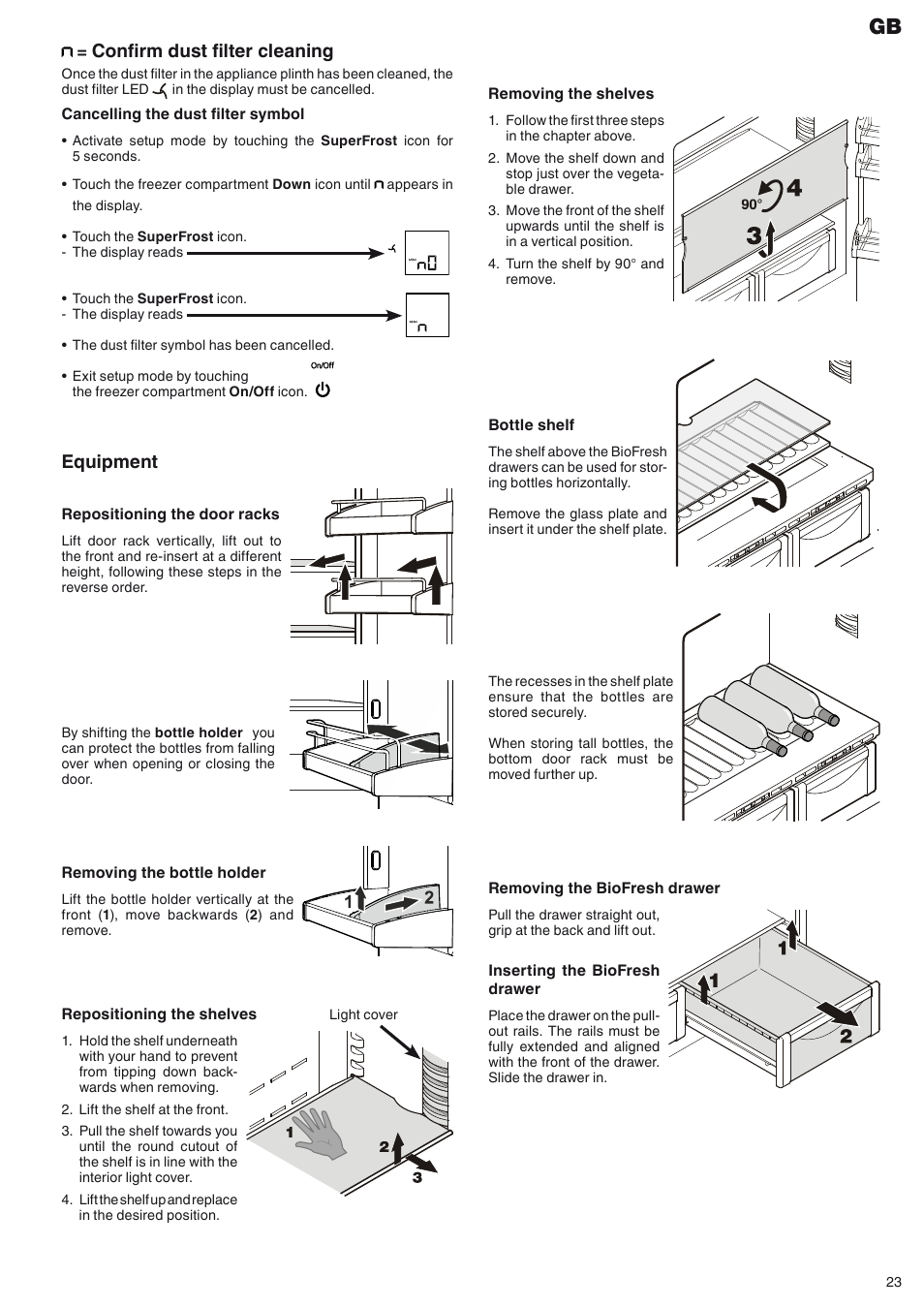 Equipment, Confirm dust filter cleaning | Liebherr ECBN 5066 PremiumPlus BioFresh NoFrost User Manual | Page 9 / 15