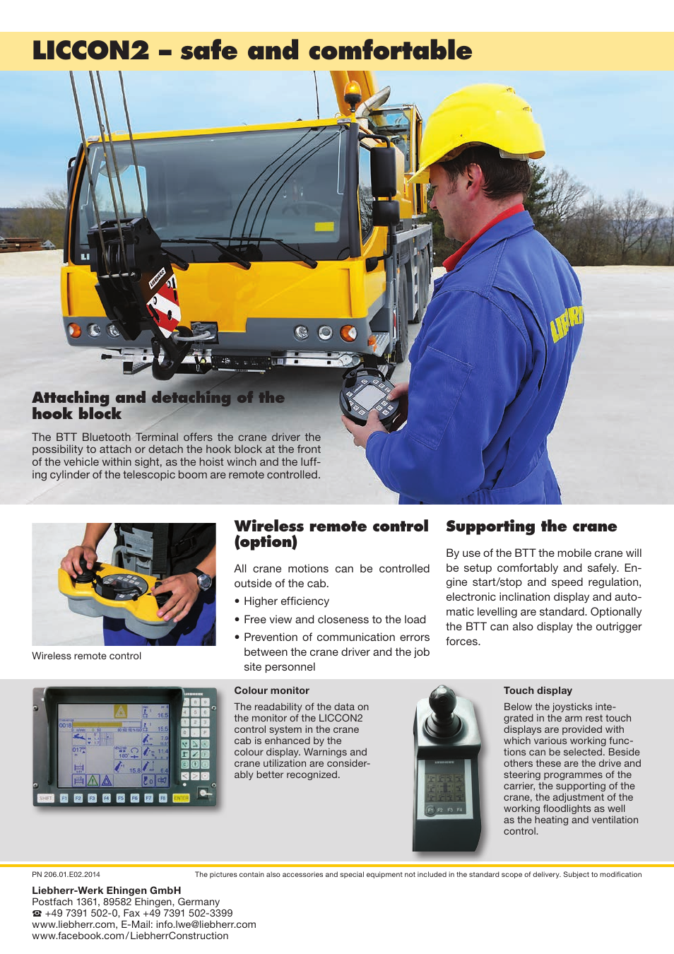 Liccon2 – safe and comfortable, Attaching and detaching of the hook block, Wireless remote control (option) | Supporting the crane | Liebherr LTM 1100-5.2 User Manual | Page 18 / 18