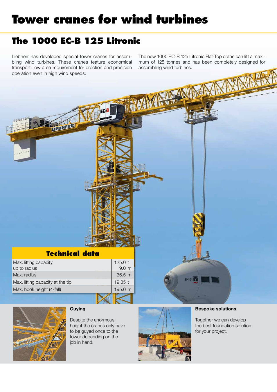 Tower cranes for wind turbines, Technical data | Liebherr 1000 EC-B 125 Litronic User Manual | Page 4 / 7