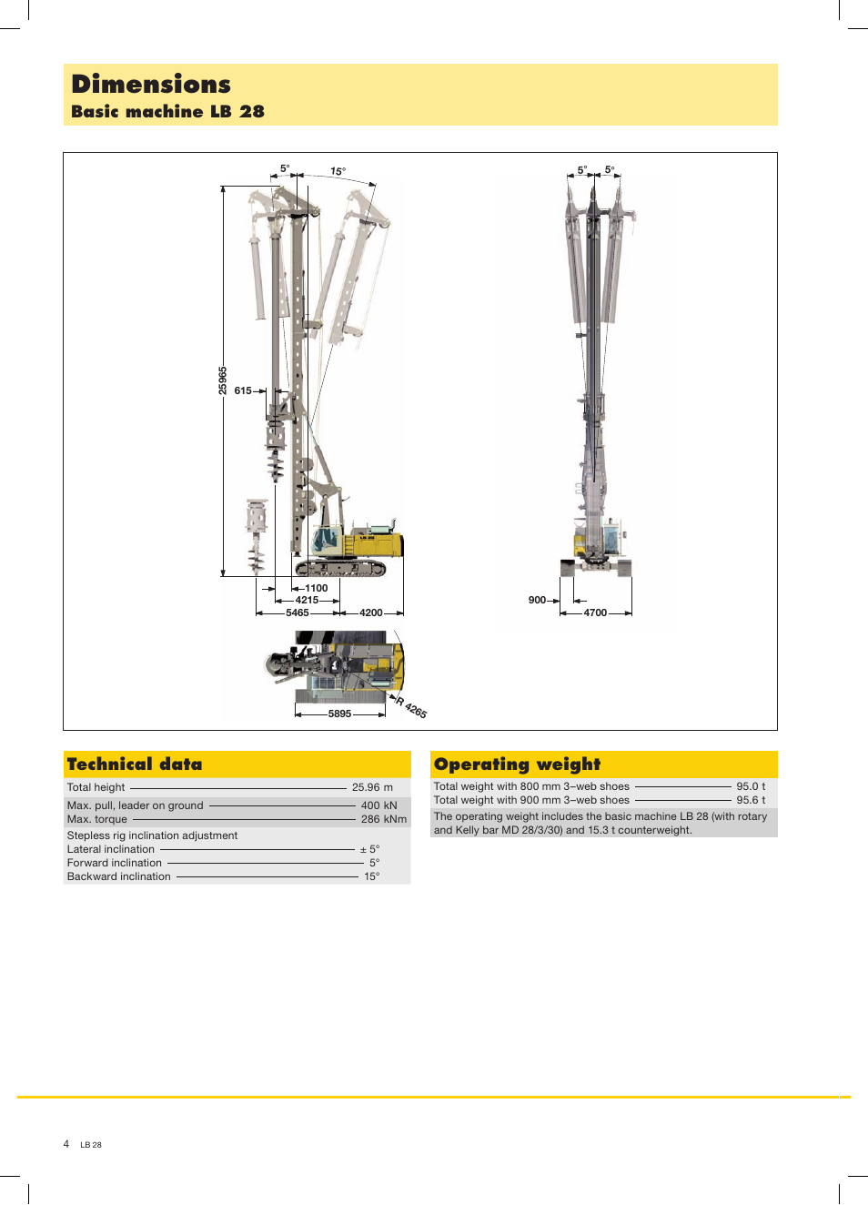 Dimensions, Basic machine lb 28 technical data, Operating weight | Liebherr LB 28 User Manual | Page 4 / 12