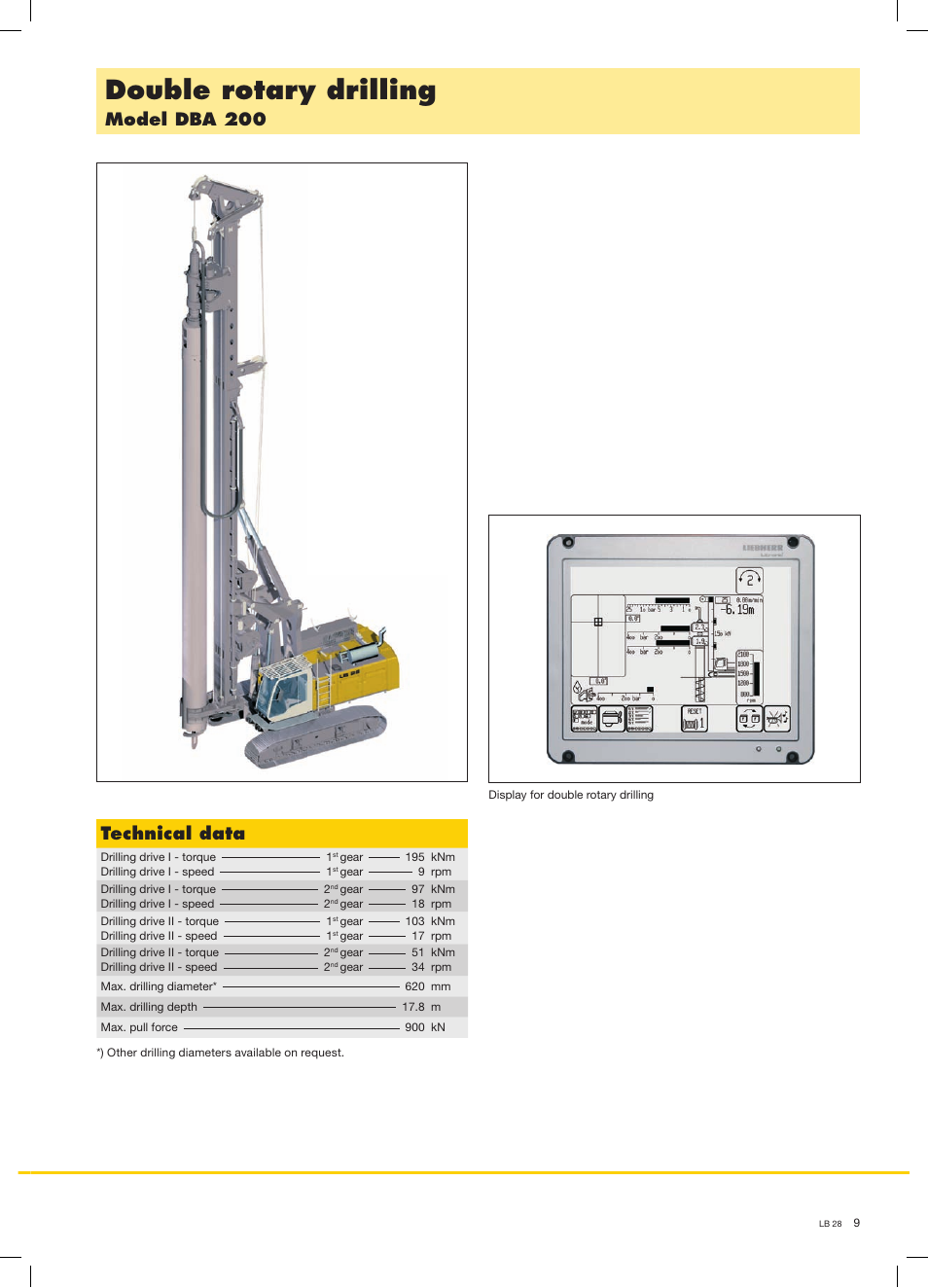 Double rotary drilling, Model dba 200, Technical data | Liebherr LB 28 User Manual | Page 9 / 12