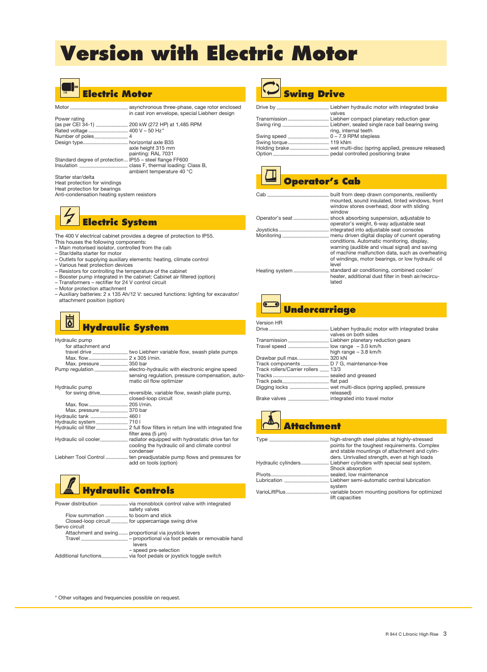 Version with electric motor, Electric system, Electric motor | Hydraulic system, Hydraulic controls, Swing drive, Operator’s cab, Undercarriage, Attachment | Liebherr R 944 C Litronic High Rise User Manual | Page 3 / 26