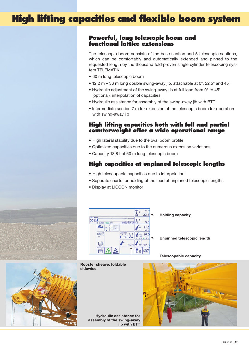 High lifting capacities and flexible boom system, High capacities at unpinned telescopic lengths | Liebherr LTR 1220 User Manual | Page 13 / 18