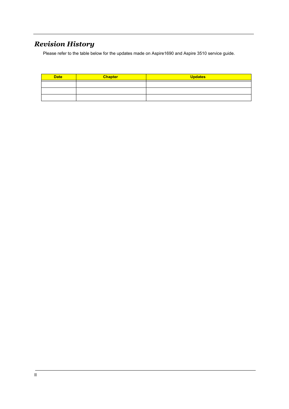 Revision history | Acer 3510 User Manual | Page 2 / 125