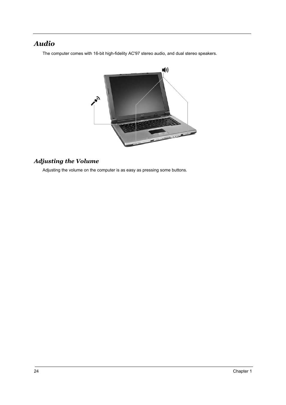 Audio, Adjusting the volume | Acer 3510 User Manual | Page 31 / 125