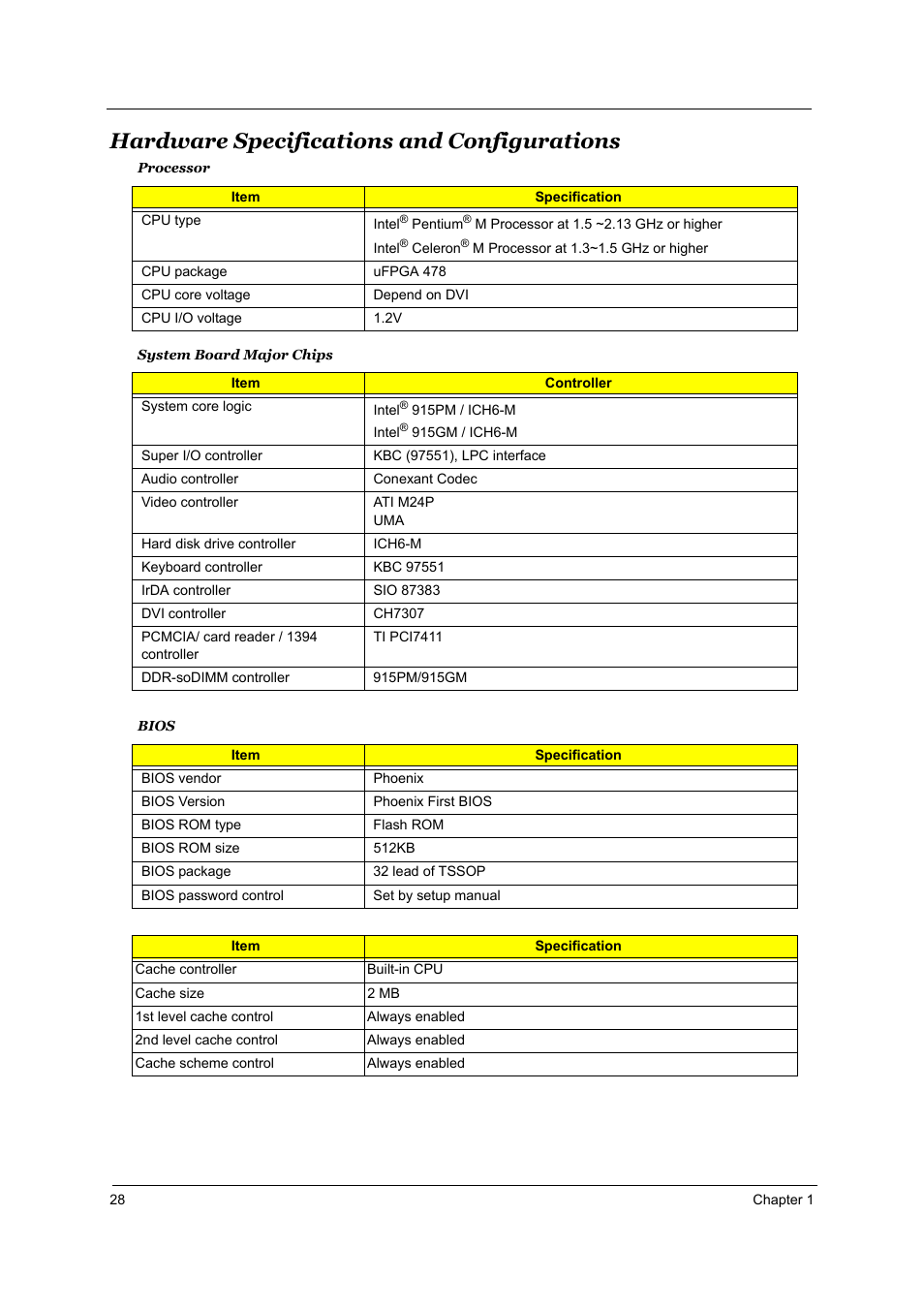 Hardware specifications and configurations | Acer 3510 User Manual | Page 35 / 125
