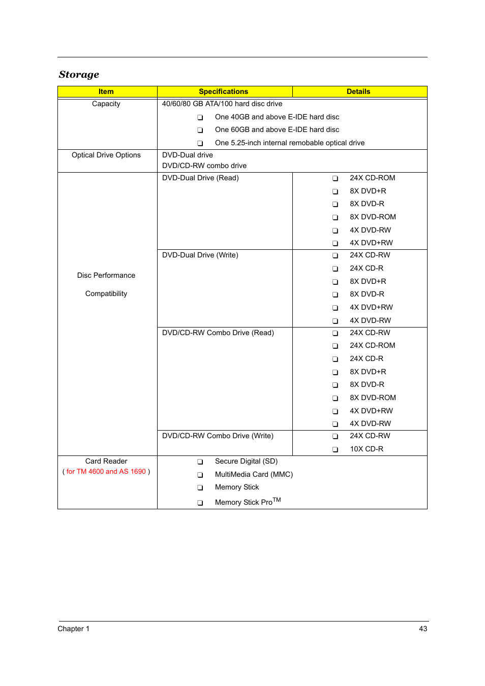 Storage | Acer 3510 User Manual | Page 50 / 125