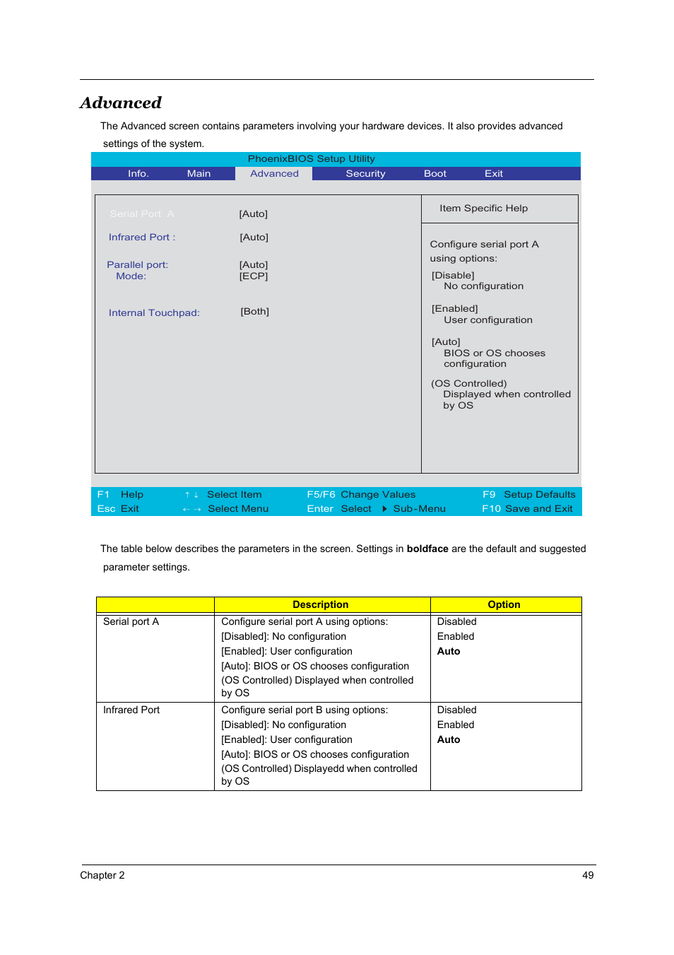 Advanced | Acer 3510 User Manual | Page 56 / 125