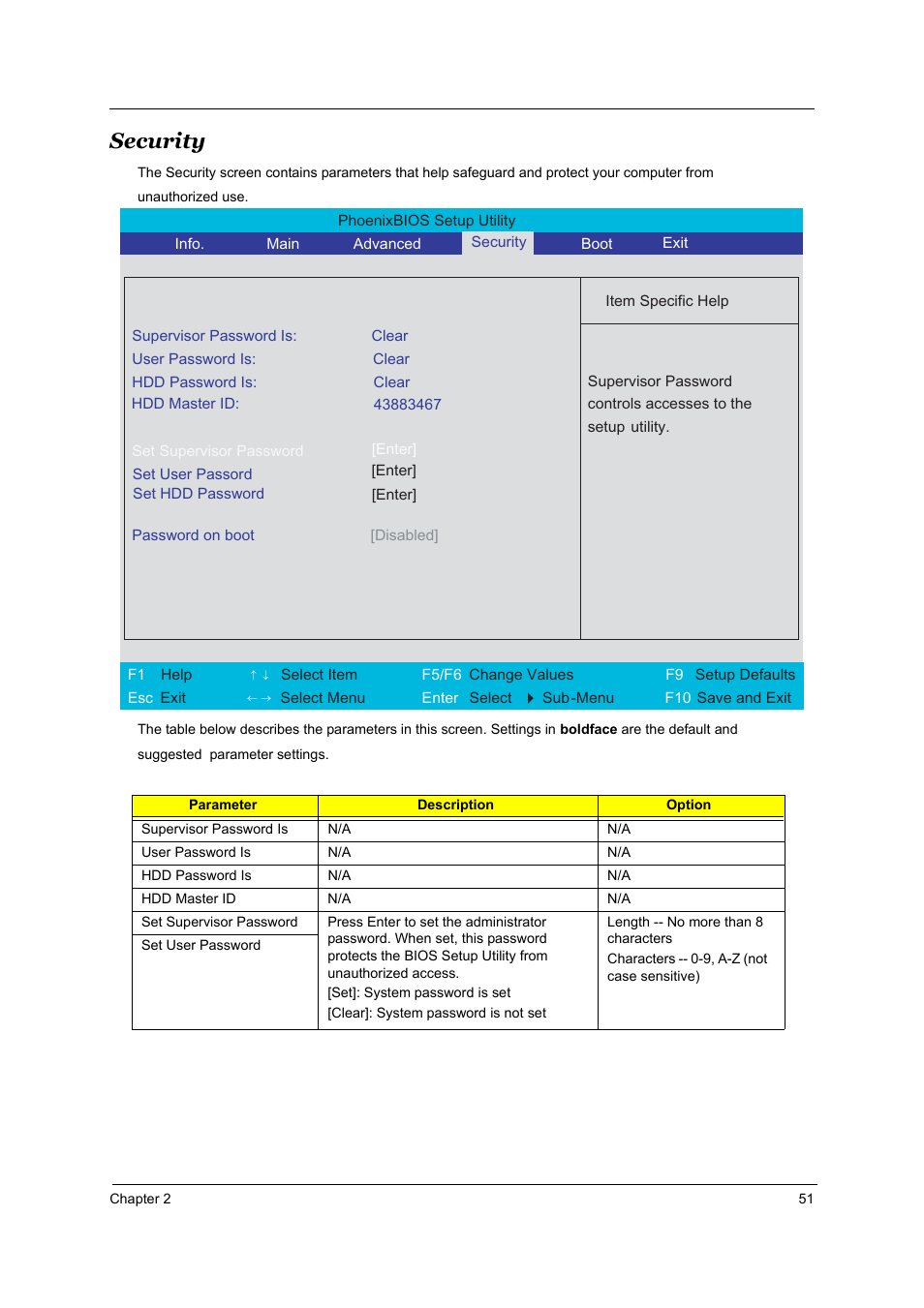 Security | Acer 3510 User Manual | Page 58 / 125