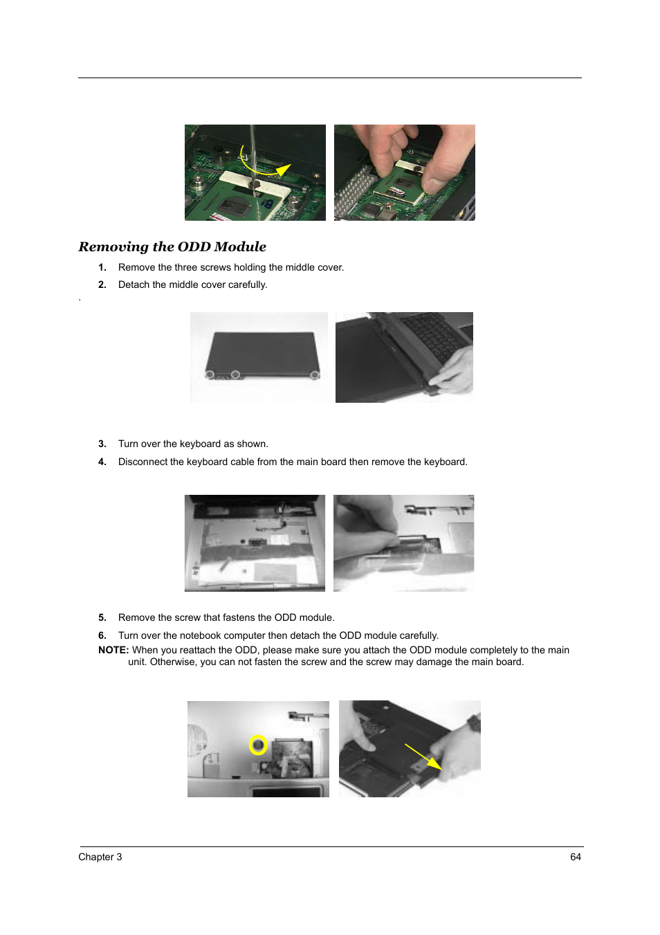Removing the odd module | Acer 3510 User Manual | Page 71 / 125