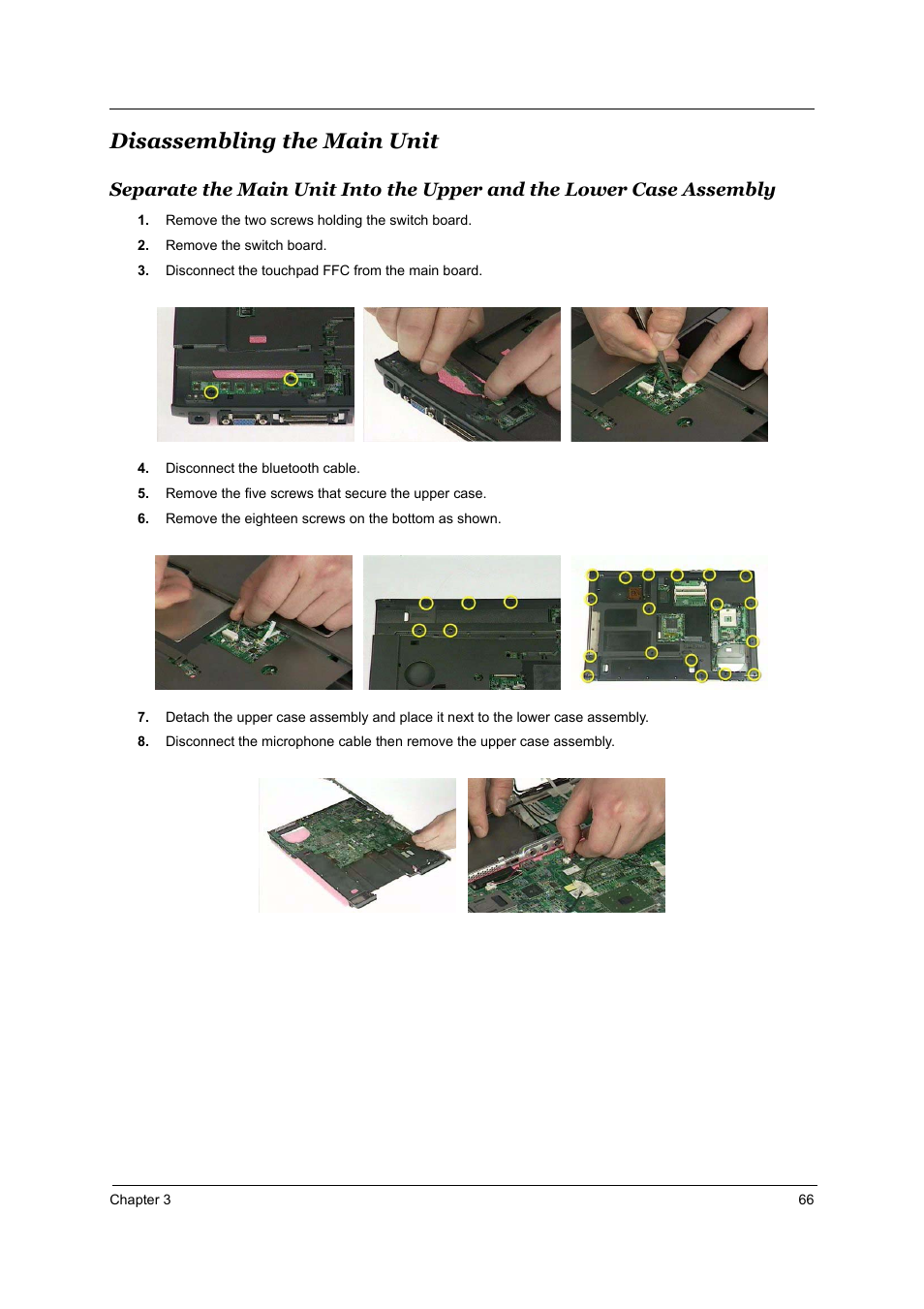 Disassembling the main unit | Acer 3510 User Manual | Page 73 / 125