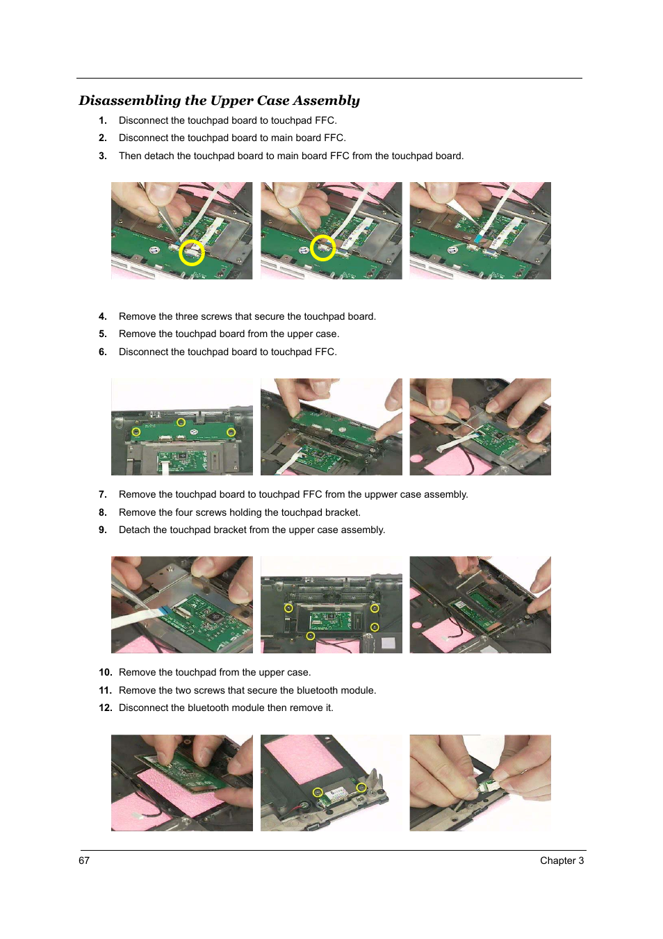 Disassembling the upper case assembly | Acer 3510 User Manual | Page 74 / 125