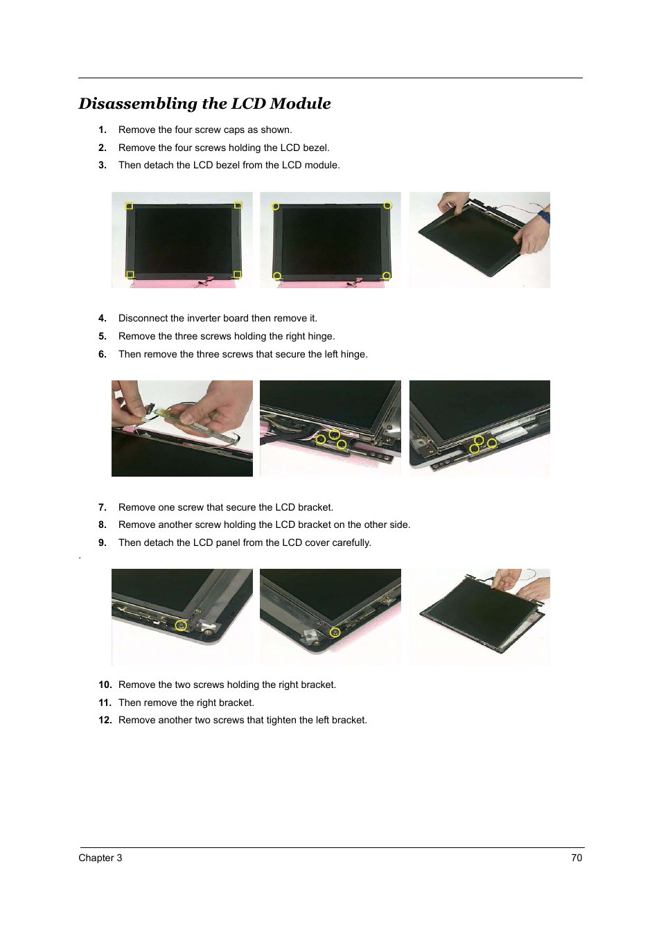 Disassembling the lcd module | Acer 3510 User Manual | Page 77 / 125