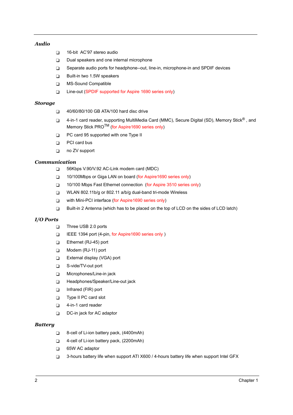 Acer 3510 User Manual | Page 9 / 125