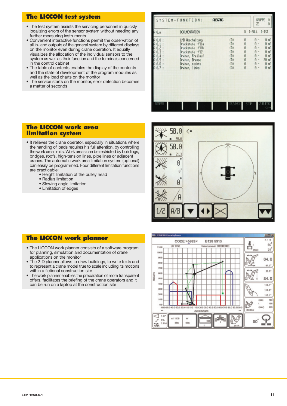 Comfortable crane cab of outstanding functionality, The liccon test system, The liccon work area limitation system | The liccon work planner | Liebherr LTM 1250-6.1 User Manual | Page 9 / 12