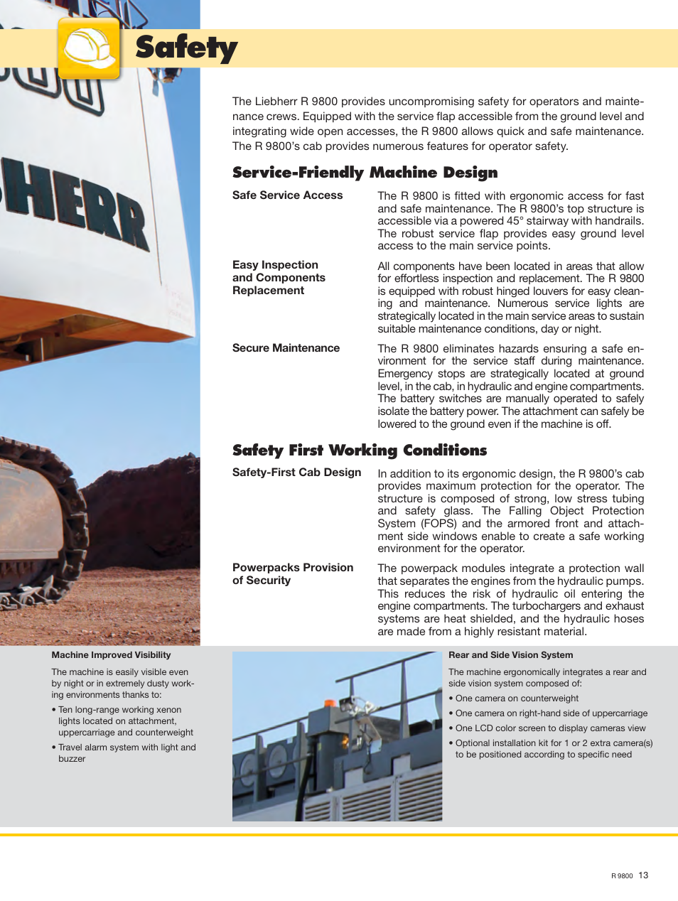 Safety, Service-friendly machine design, Safety first working conditions | Liebherr R 9800 User Manual | Page 13 / 22