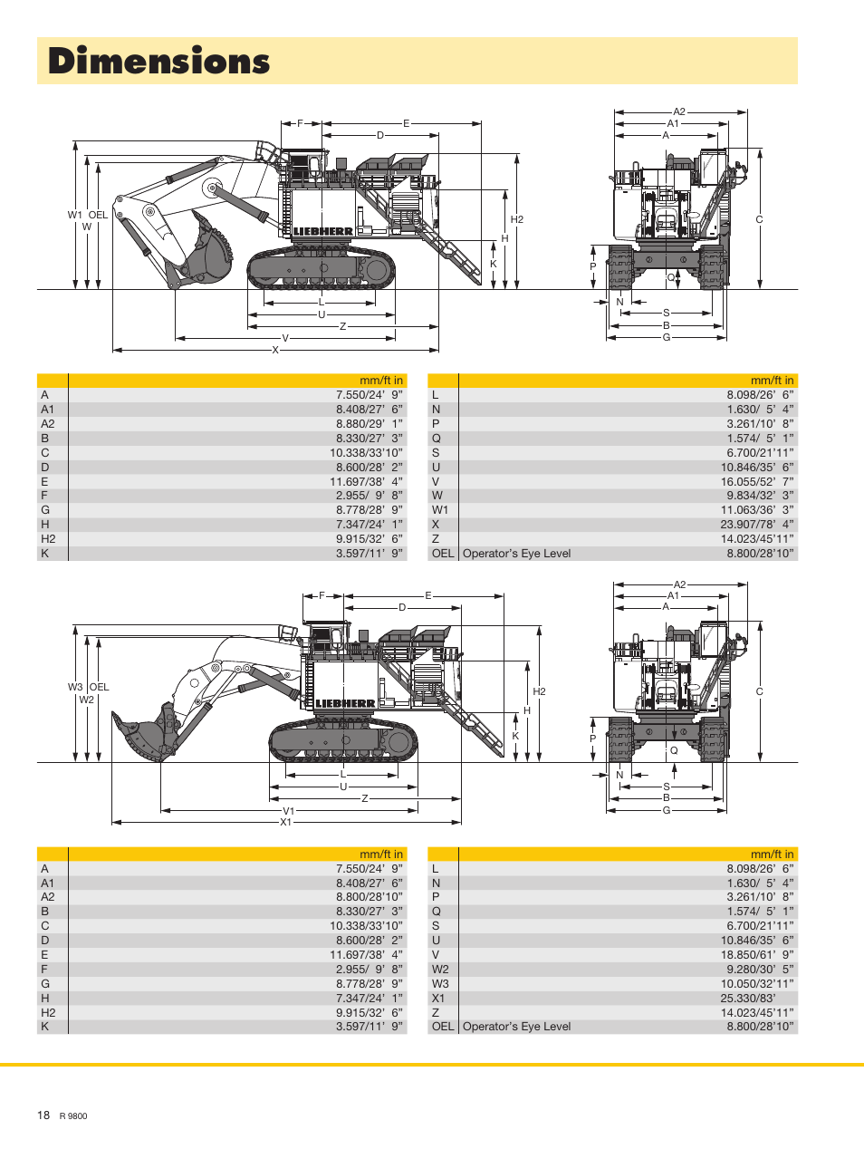 Dimensions | Liebherr R 9800 User Manual | Page 18 / 22