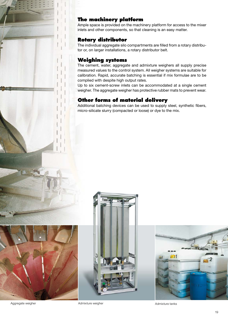 The machinery platform, Rotary distributor, Weighing systems | Other forms of material delivery | Liebherr Mixing Towers User Manual | Page 19 / 24