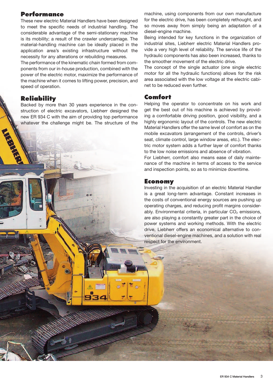Performance, Reliability, Comfort | Economy | Liebherr ER 934 C Material Handler User Manual | Page 3 / 8