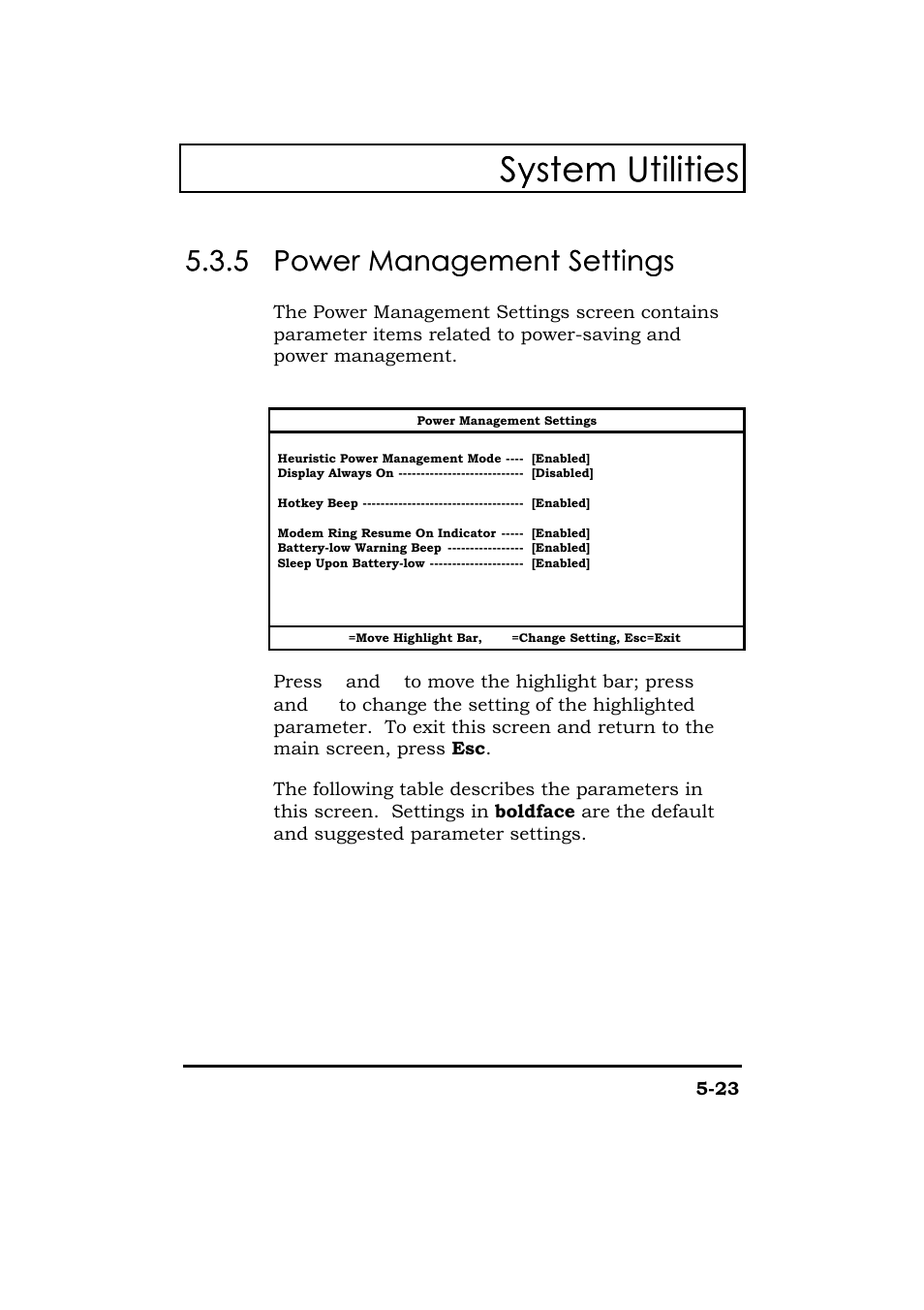 Power management settings, System utilities | Acer 365 Series User Manual | Page 116 / 138