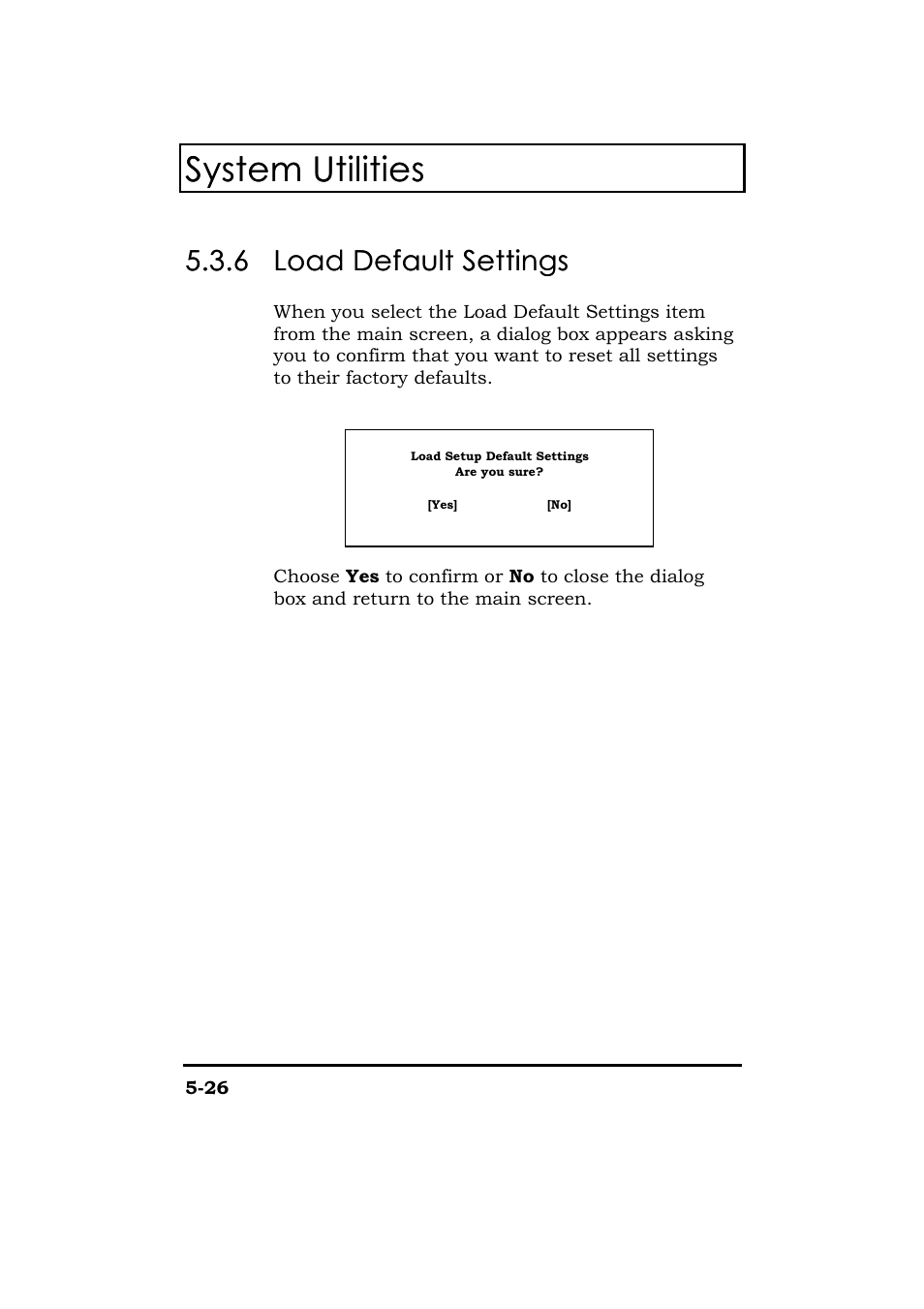 Load default settings, System utilities | Acer 365 Series User Manual | Page 119 / 138