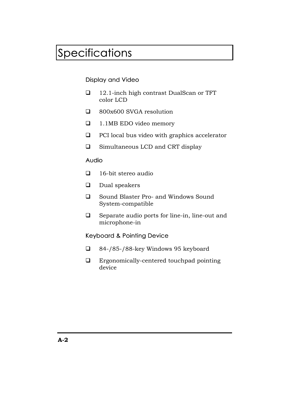 Specifications | Acer 365 Series User Manual | Page 130 / 138